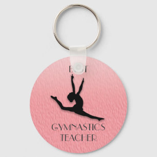 Porte-clés Cadeau de professeur de gymnastique rose avec silh