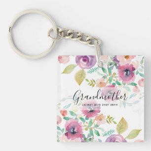 Porte-clés Cadeau Grandma - Jolie Plum Fleurs roses Perosonal