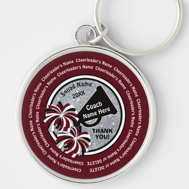Porte-clés Cadeau Merci pour Cheer Coach, Maroon, Argent (Devant)