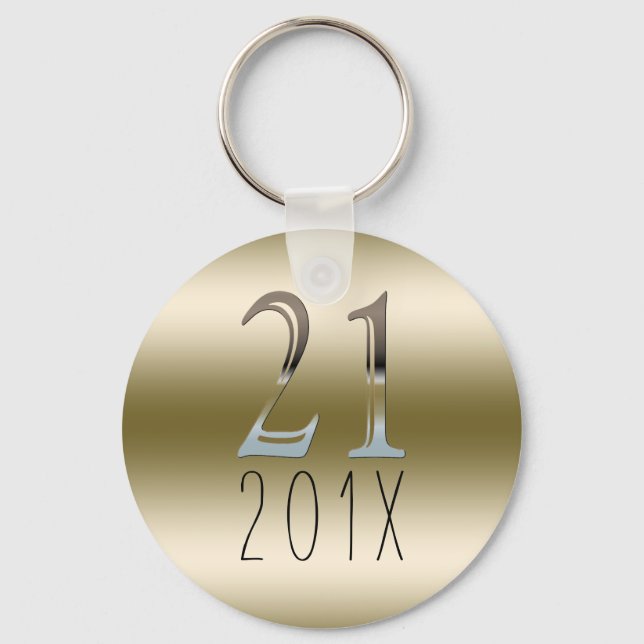 Porte-clés Cadeau personnalisé 21e anniversaire | Gold Silver (Recto)