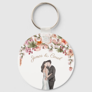 Porte-clés Cadeau personnalisé de mariage floral aquarelle 