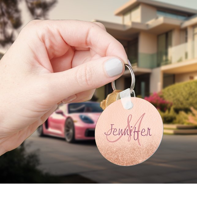 Porte-clés Cadeau personnalisé rose Gold Ombre Monogram (Créateur téléchargé)