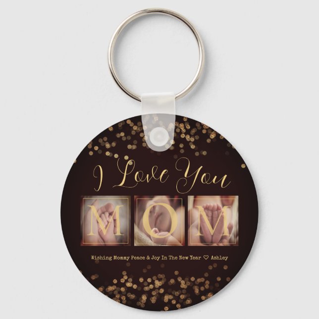 Porte-clés Cadeau photo Collage personnalisé 3 pour maman (Recto)