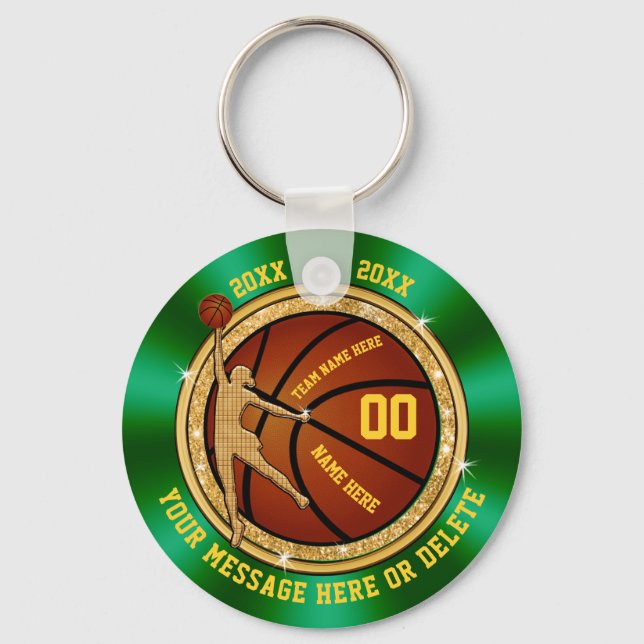 Porte-clés Cadeaux de basket-ball vert et or bon marché pour  (Recto)