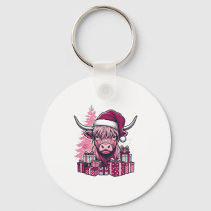 Porte-clés Cadeaux de Noël de vache des Highlands rose Art vi