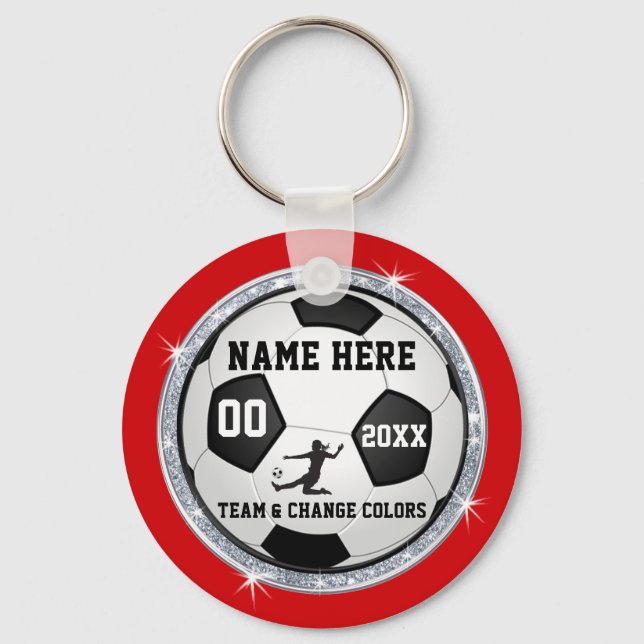 Porte-clés Cadeaux de soccer rouge, argent et noir bon marché (Recto)
