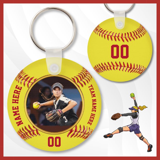Porte-clés Cadeaux de softball bon marché pour l'équipe, PHOT (Cheap, Softball Team Gifts, for Girls. Personalized Softball Keychains. Softball goodies. Softball.)