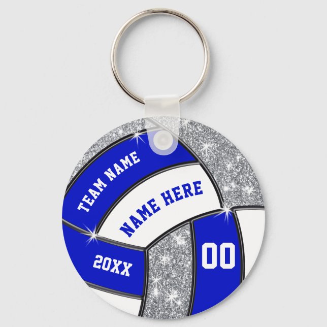 Porte-clés Cadeaux de volley-ball personnalisés, Argent Bleu  (Recto)