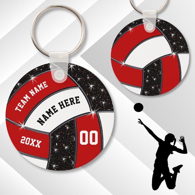 Porte-clés Cadeaux de volleyball noir et blanc rouge, volleyb (Volleyball Party Favors. Red, Black and White, Volleyball Keychains. Cheap Volleyball Gifts. )