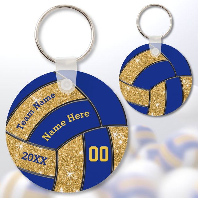 Porte-clés Cadeaux d'équipe de volleyball personnalisés bleu  (Personalized Volleyball Team Gifts. Cheap Volleyball Gifts for Girls. Custom Volleyball Keychains.)