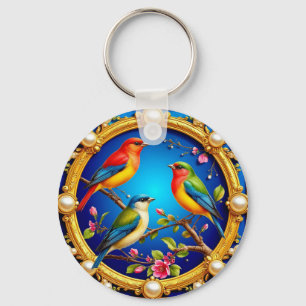 Porte-clés 🕊️ Cadre Doré Orné Avec Oiseaux Colorés