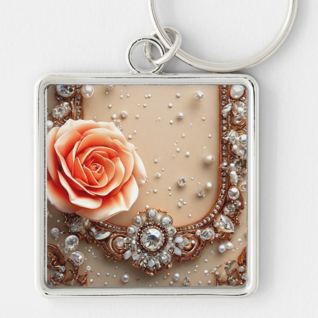 Porte-clés Cadre doré orné de roses (Devant)