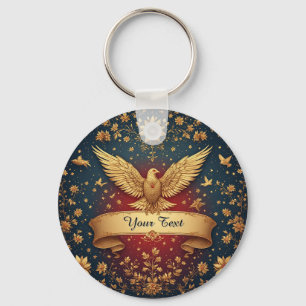 Porte-clés Cadre élégant de phénix en or avec motifs floraux