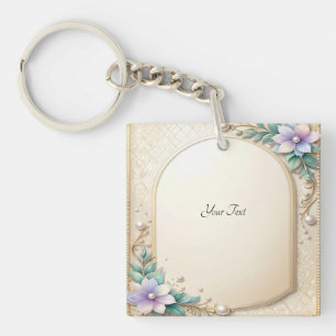 Porte-clés cadre floral décoratif avec perles