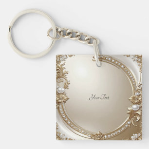 Porte-clés cadre orné doré avec perles