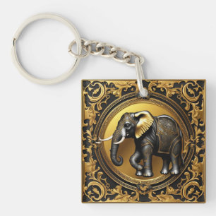 Porte-clés Cadre ornemental en or éléphant