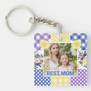 Porte-clés Cadre photo fleuri et à carreaux pour la fête des 