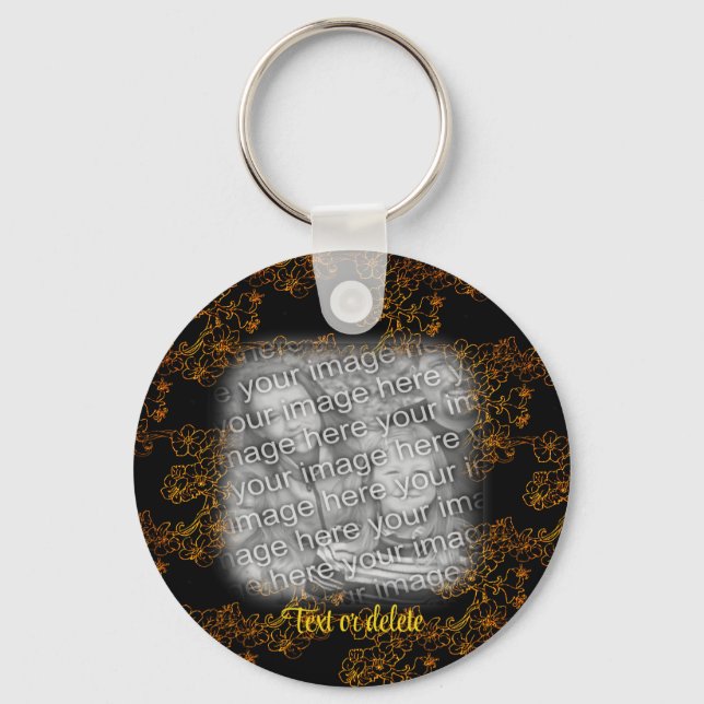 Porte-clés Cadre photo Gold Floral Art personnalisé (Verso)
