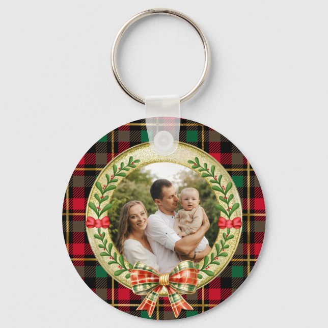 Porte-clés Cadre photo personnalisé et couronne de Noël  (Recto)