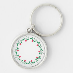 Porte-clés Cadre rond fleuri avec fleurs roses