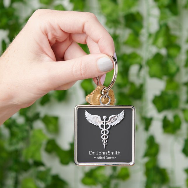 Porte-clés Caduceus Clean blanc Détaillé Anthracite Médicale (main)