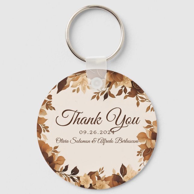 Porte-clés Café & Crème Automne Floral Thème Mariage inviter (Recto)