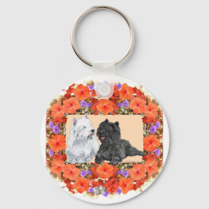 Porte-clés Cairn noir et terriers Westie en floral