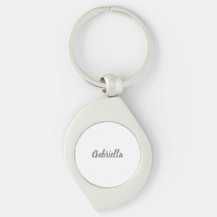 Porte-clés Calligraphie Elégant Gris Blanc Plaine Nom simple