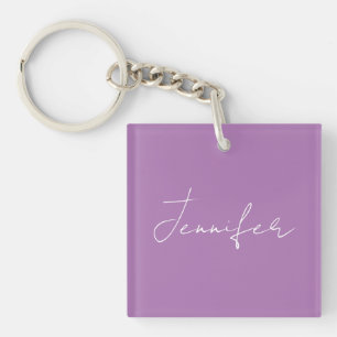 Porte-clés Calligraphie Élégant Lavande Plain Nom simple