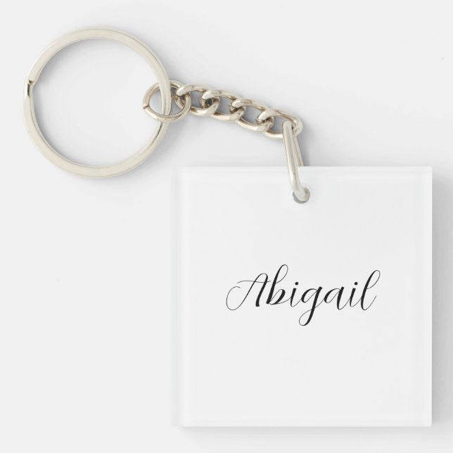 Porte-clés Calligraphie Elégant Noir Blanc Plaine Nom simple (Devant)