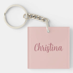 Porte-clés Calligraphie Élégant Rose Or Plaine Nom simple
