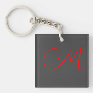 Porte-clés Calligraphie rouge gris unique nom monogramme init