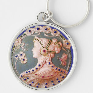 PORTE-CLÉS CAMÉE/DAME ANTIQUES WITH BUTTERFLY ET FLEURS