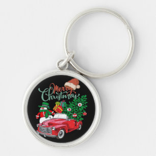 Porte-clés Camionnette Rouge Ramassage Sapin de Noël Joyeux N