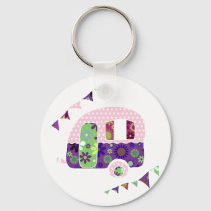 Porte-clés Camionnette shabby chic, caravane avec fanions