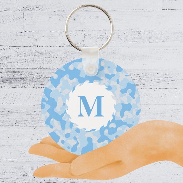 Porte-clés Camouflage bleu Monogramme initial (Blue Camo Camouflage Monogram Initial Keychain)