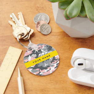 Porte-clés Camouflage rose et gris Personnalisez votre nom