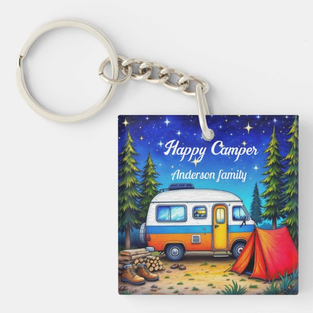 Porte-clés Camper Camper Bleu Vert Nature Aquarelle (Devant)