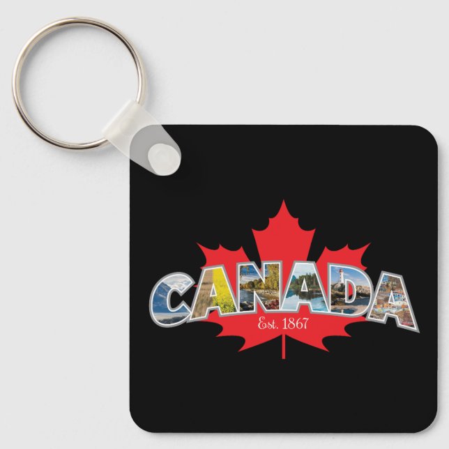 Porte-clés "Canada Est. 1867" Avec Graphique Feuille D'Érable (Recto)