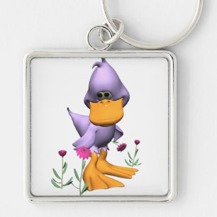 Porte-clés Canard cartonné mignon et violet timide