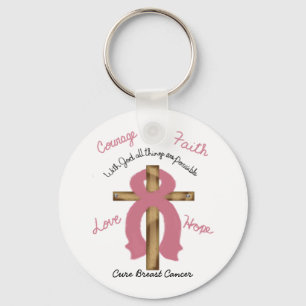 Porte-clés Cancer du sein avec Dieu tout est possible anneau 