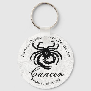 Porte-clés Cancer Zodiac Astrologie Traits Black White Custom