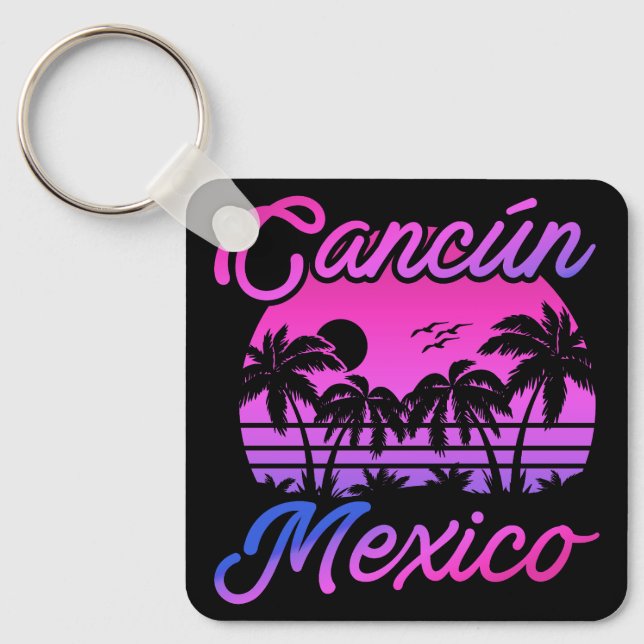 Porte-clés Cancun Mexique Palm Trees Retro Voyage Souvenirs (Recto)