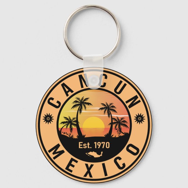 Porte-clés Cancun Palm Tree Retro 80s Playa mexicaine (Recto)