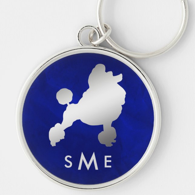 Porte-clés Caniche d'argent bleu monogramme (Devant)