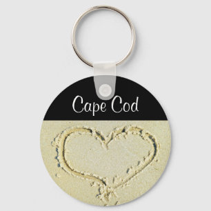 Porte-clés Cape Cod Heart sur un Porte - clé de plage de sabl