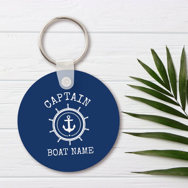 Porte-clés Capitaine Nom du bateau Blue Nautical Ancre corde  (Customize to change text size or text style.)