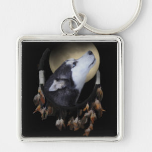 Porte-clés Capteur de rêve et Husky aux yeux bleus