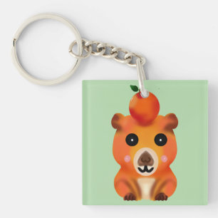 Porte-clés Capybara Mignon et Flou avec Orange   Ar Kawaii An