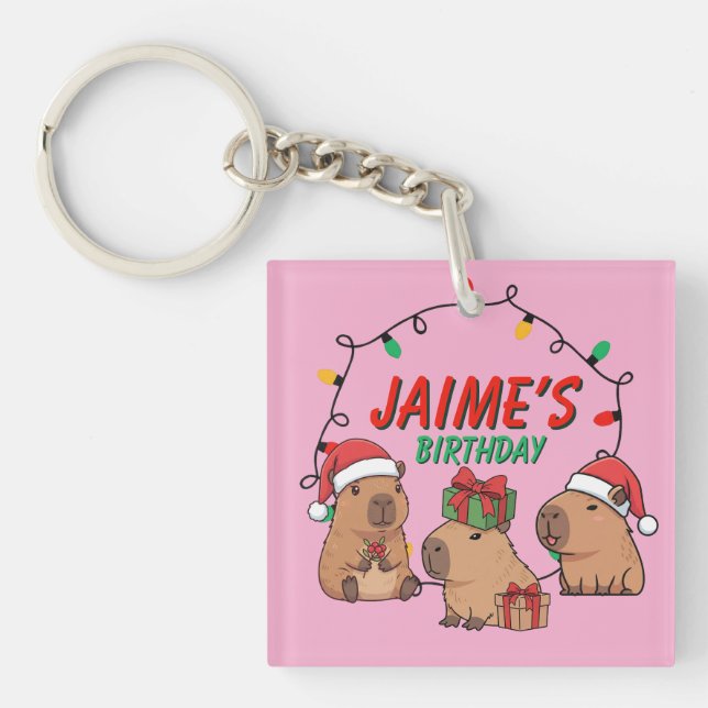Porte-clés Capybara Pink Christmas Holiday Birthday (Devant)